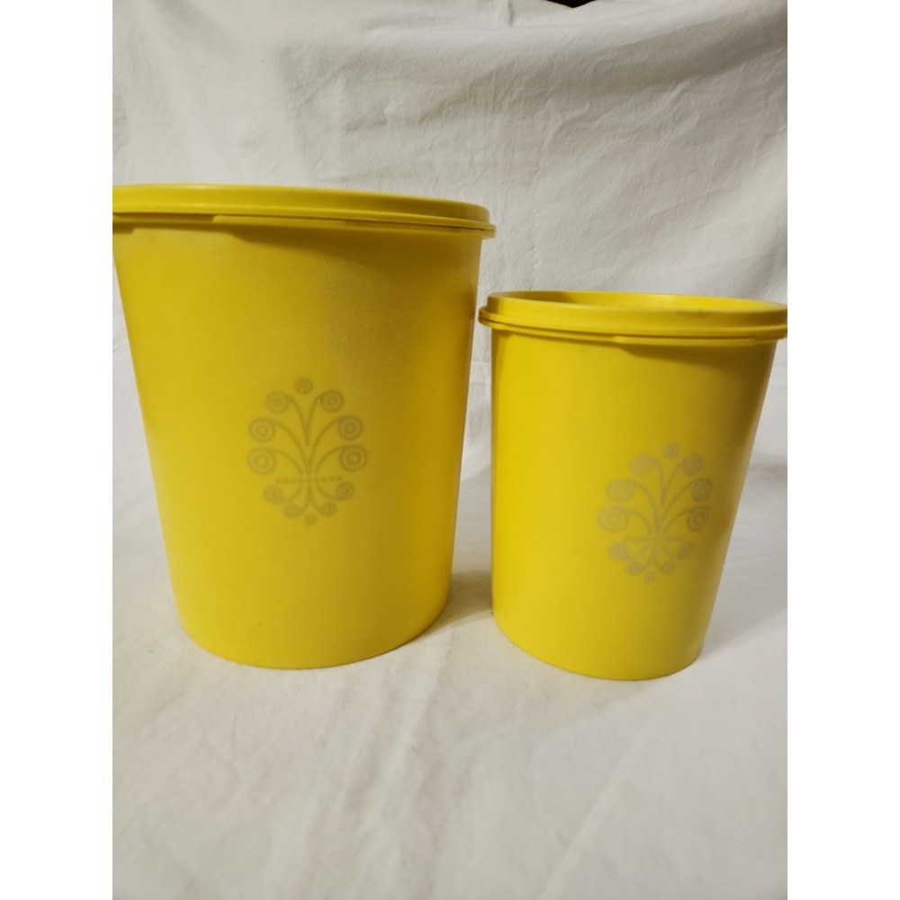 Vintage Yellow Tupperware Canisters Set Of Two 7" And 6"